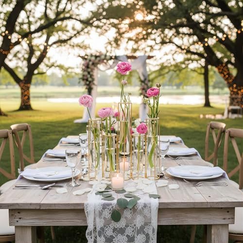 Bigsee Test Tube Vase for Flowers, Glass Vase with Metal Stand Racks Hydroponic Test Tube Vase Set of 5, Gold Hinged Plant Vases Display Set Table Centerpieces Vases for Home Decor - Image 5