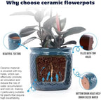 3 PCS Ceramic Planter, 9/12/15 Inch Cylinder Planter with Drainage Hole, Large Plant Pots - Navy Blue - Image 4