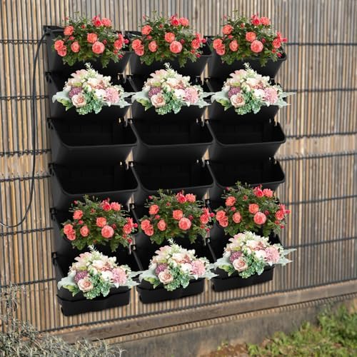 Self-Watering Wall-Mounted Planter Vertical Wall Planter with 18 Pots Wall Mounted Plastic Plant Grow Pots Vertical Living Green Wall Wall Garden for Home (Black) - Image 5