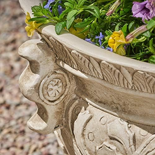 Great Deal Furniture Noble House Largo Outdoor Garden Urn Planter Pot in Antique White - Image 4