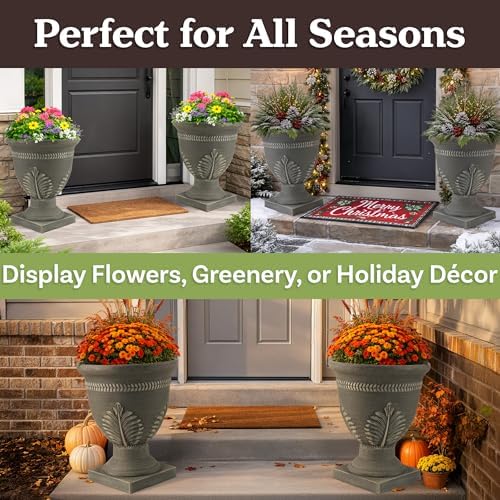 Pure Garden Indoor Outdoor Planter, Gray, 15.25x18.8-Inch, 2-Pack - Image 5