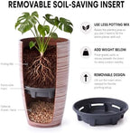 SUN-E Tall Planters for Outdoor Plants 2Pack, 21-Inch Large Striped Planter with Removable Insert Shelf,Ribbed Coffee&Milk Finish Tall Flower Pots for Front Porch Deck Boho Home Decor For Plant Lovers - Image 3