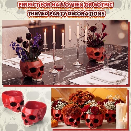 2 Pack Halloween Skull Planter, Red, Retro - Image 5