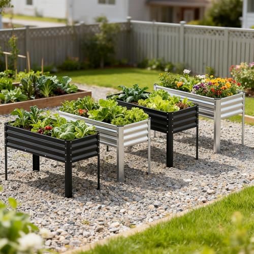 COMHOMA 2 Pack Raised Garden Bed with Legs 4x2x2.5ft,Large Elevated Galvanized Metal Planter Box with Drainage Holes,Outdoor Growing Kit with Gloves Tools for Backyard Patio Lawn,Sliver - Image 3