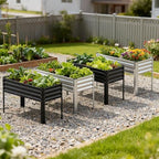 COMHOMA 2 Pack Raised Garden Bed with Legs 4x2x2.5ft,Large Elevated Galvanized Metal Planter Box with Drainage Holes,Outdoor Growing Kit with Gloves Tools for Backyard Patio Lawn,Sliver - Image 3