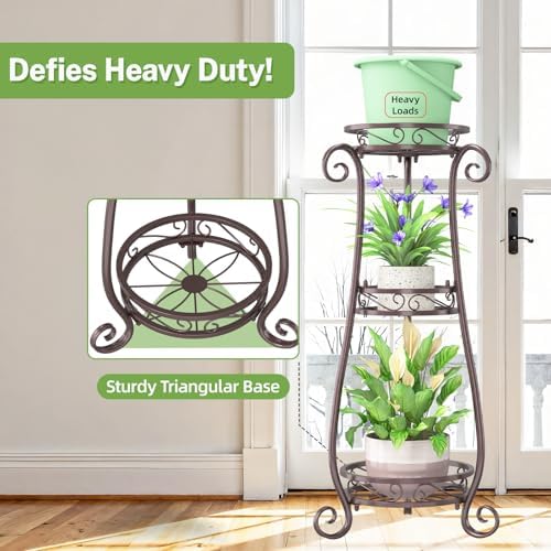 iDavosic.ly 3 Tier Tall Metal Plant Stand Outdoor Indoor, 34 Inch, Bronze - Image 4