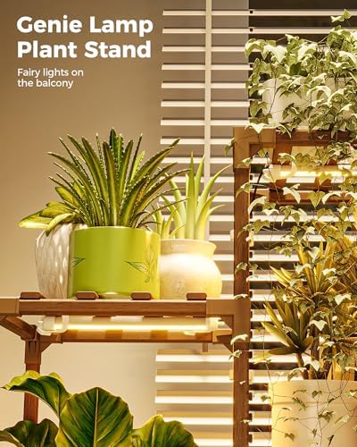Bamworld 4-Pot Plant Stand with Grow Light Indoor Outdoor Corner Shelf Plant Holder Flower Stand Wood Plant Rack Indoor Multiple Plants Patio Balcony Garden Living room - Image 5