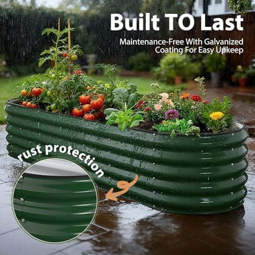 Winpull 8x2x1.5 ft Galvanized Steel Raised Garden Bed, Raised Garden Bed Kit, Galvanized Planter Box Outdoor, 18" Tall Oval Large Metal Raised Bed for Gardening Vegetables Flower Herb (Moss Green) - Image 5
