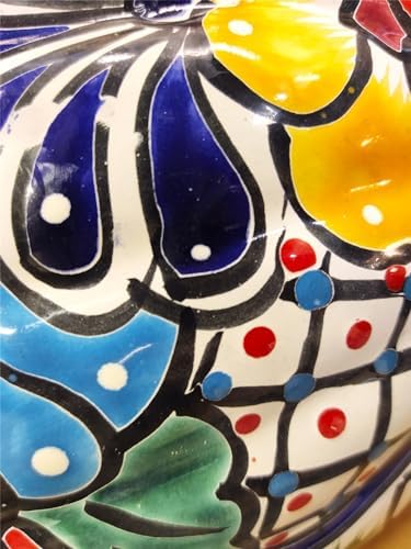 Talavera Wall Planter, Hand-Painted Mexican Ceramic Hanging Pot, Indoor Outdoor Use with Drainage Hole, Colorful Rustic Terracotta Wall Decor, 10.5 Inch, Light Blue Multicolor - Image 3