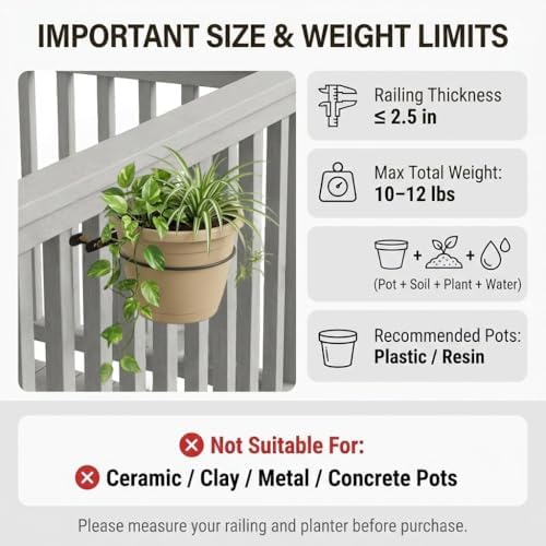 No-Drill 6“ Railing Plant Holder Stainless Steel 6in 4-Pack - Image 4