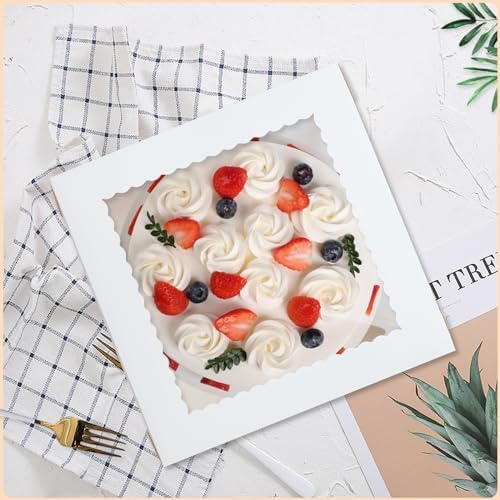 Mefleet 25pcs Cake Boxes 12 Inch 12x12x8 Bakery Boxes with Window White - Image 4