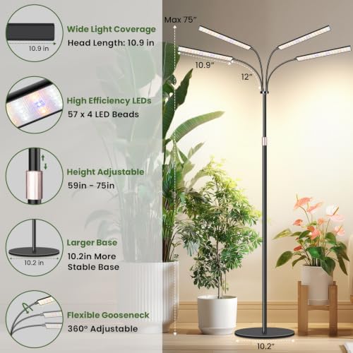 LBW Grow Lights for Indoor Plants, 75" Tall Full Spectrum Plant Grow Light - Image 5
