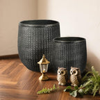 Worth 12" and 14.5" Round Planters, Lightweight Magnesium Oxide Cement Plant Pot, Raised Pattern Concrete Look with Drainage Hole, Black - Image 3
