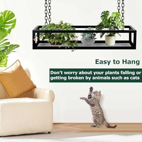 Flower Pot Rack Storage, Ceiling Hanging Plant Stand, Floating Suspended Shelving, Creative Plant Railing Shelf for Bar, Living Room, Balcony, Flower Shop(60x25x15cm) - Image 7