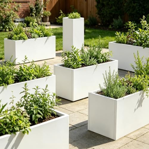 Metal Planter Box 36" L x 12" W x 16" H White Steel Outdoor Planter Box - Image 4