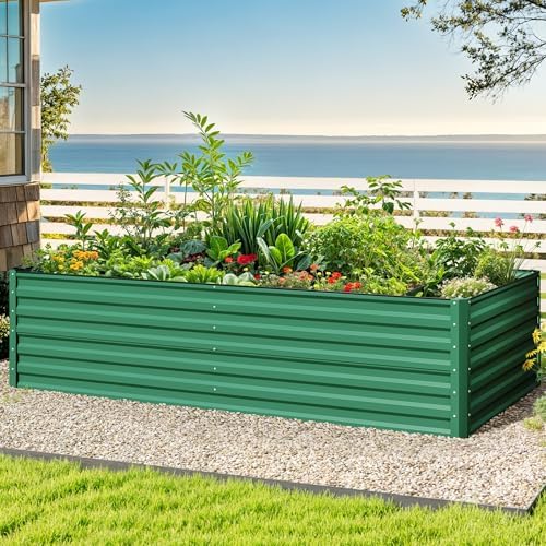 DWVO 2pcs 8 x 4 x 2 FT Raised Garden Bed Kit, Outdoor Galvanized Flower Bed with Safety Rubber and Gloves, Large Metal Planter Box for Vegetables, Flowers, Herbs, Fruits, Green - Image 6