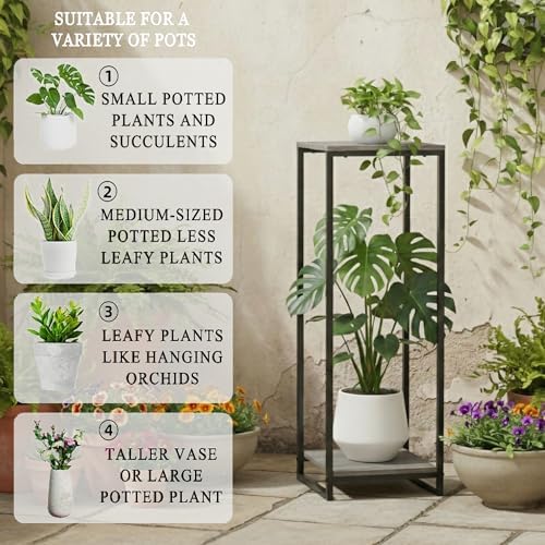 34" Tall 2-Tier Corner Plant Stand Indoor, Oak Grey - Image 4