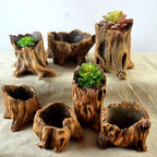 Artificial Driftwood Succulent Planter, Concrete Tree Stump Sculpture Rustic Cactus Plant Pot Retro Flower Pot for Herb, Succulent,Small Plants (L) - Image 2