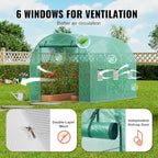 VEVOR Walk-in Tunnel Greenhouse, 9.6x6.4x6.2 ft Hoop House Greenhouse Tunnel, Plant Hot House with Galvanized Steel Frame, Green PE Cover, Roll-up Zipper Door and 6 Windows for Outdoor - Image 6