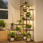Bamworld Corner Plant Stand With Grow Lights - Tall Shelf Indoor Outdoor by Bamworld