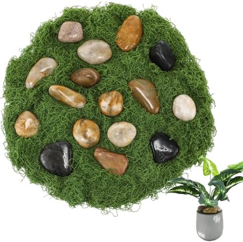 Solsew Fake Green Moss and Stone Decoration Set for Table Centerpiece - Image 2