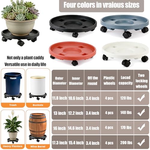 Party Zealot 5-Pack 13" Large Plant Caddy with Wheels Plastic Plant Dolly with Caster Flower Pot Mover Rollers Wheeled Rolling Plant Stands Round Plant Saucer Indoor Outdoor Base Coasters, Gray - Image 3