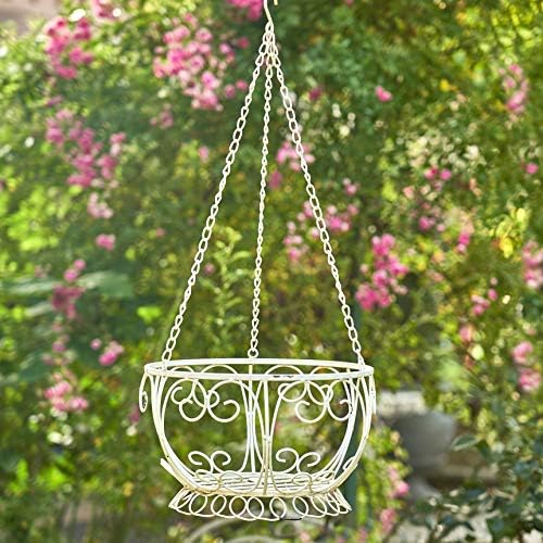 Zaer Ltd. Pack of 2, Hanging Metal Basket Planters (Antique White, Pack of 2) - Image 4