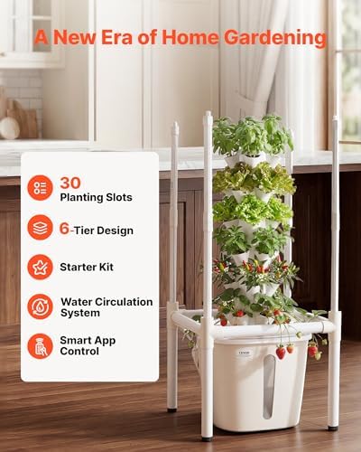 VEVOR Hydroponic Tower, 30 Pods 6 Tiers Hydroponics Growing System Kit with LED Grow Light & App Control, Vertical Home Garden with 20L Water Tank & Pump, Planter for Indoor Herbs, Fruits, Vegetables - Image 2