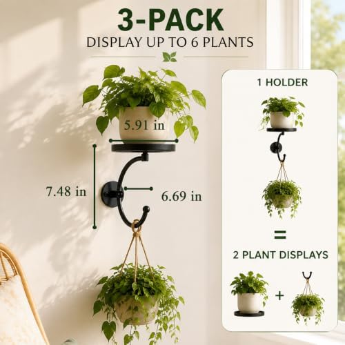 3-Pack Wall Plant Holder for Indoor Outdoor Plants, Metal Wall Planter - Image 2