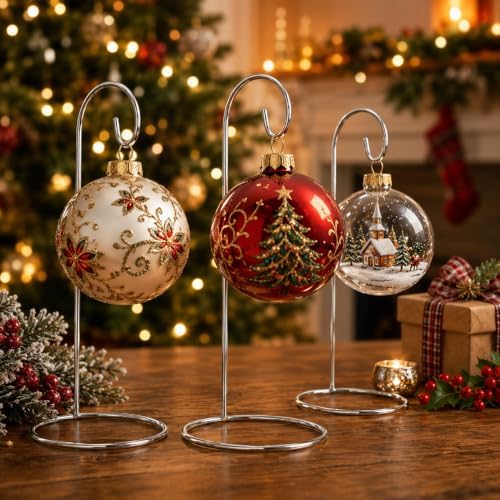Christmas Ornament Stands Set of 20, Silver Chrome Metal Ornament Display Holders, 7 Inch Tabletop Hangers for Christmas Ornaments, Air Plant Terrariums, Holiday Crafts, Collectibles & Decorative Keepsakes - Image 2