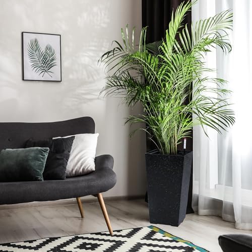Self-Watering Tall Planters Set of 2, 22.5" Large Indoor & Outdoor Flower Pots with Water Level Monitor, Drainage Holes, Inner Bucket & Movable Wheels, for Patio Home Décor, Black - Image 2