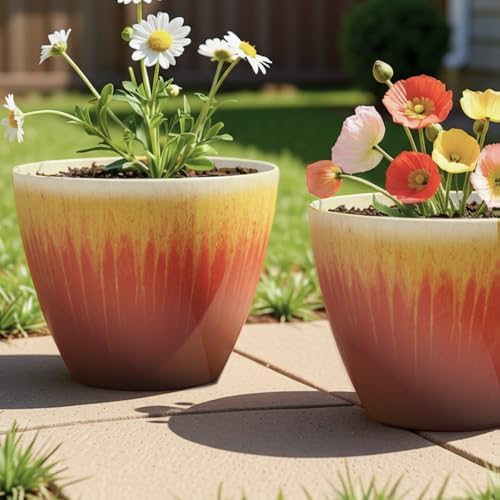 Plant Pots Pack of 4, 8 inch Plastic Flower Pots, Modern Glossy Finishing Planter for Indoor Outdoor Plants (Orange Glaze, 4 Pack) - Image 7