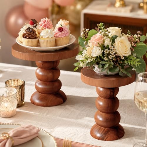 2 Pack Teak Wood Display Risers for Rustic Natural Home Decor - Image 3
