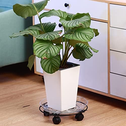 3 Packs Large Metal Plant Caddy 13” Plant Dolly with Casters Heavy Duty Wrought Iron Rolling Plant Stand with Wheels for Indoor and Outdoor Plant Pot Rollers Black, Plastic Saucers Included - Image 6