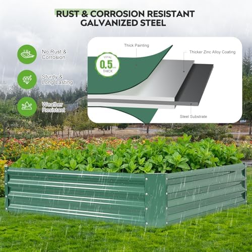 2 Pcs Galvanized Raised Garden Bed Outdoor 4x4x1ft, LotusGreen - Image 4