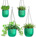 Melphoe Self Watering Hanging Planters Indoor Flower Pots, (8.3’’+6.5’’+5.3''+4.7'' 4Pack) - Outdoor Hanging Plant Pot Basket, Plant Hanger with 3Hooks Drainage Holes for Garden Home (Emerald) by Melphoe