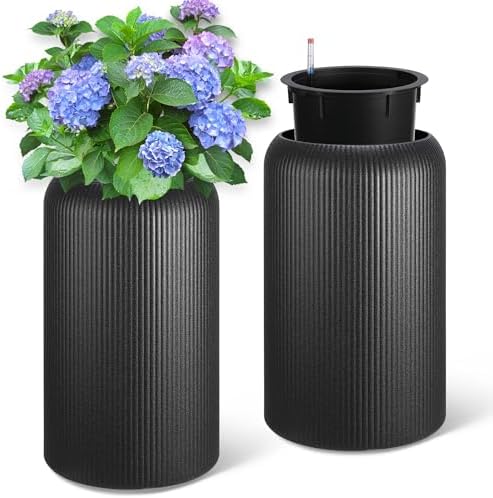 Hipicute 29 Inch Tall Self Watering Pots Set of 2 with Water Level Monitor, Tall Planters for Indoor and Outdoor Plants, Flower Pots for Living Room, Bedroom, Office, Patio, Porch, Garden, Black by Hipicute
