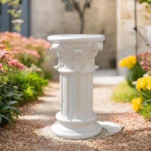 White Roman Column Pedestal Stand - Decorative Pillar Pedestal for Plant Display and Home Decoration, Resin, 16" Tall - Image 2