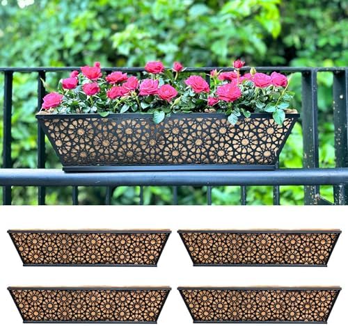LaLaGreen Long Wall Planter (24 in, 4 Pack) Black Coco Liner Window Box by L%C3%A1L%C3%A1Green