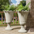 Tall Plastic Urn Planters and Pedestal - 24" Outdoor Planter Beige by Outdoorchairs