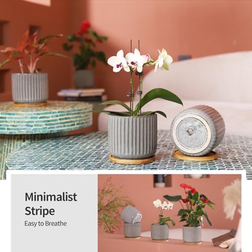 5.25" Ceramic Plant Pots with Drainage Holes & Trays Set of 4 - Image 4