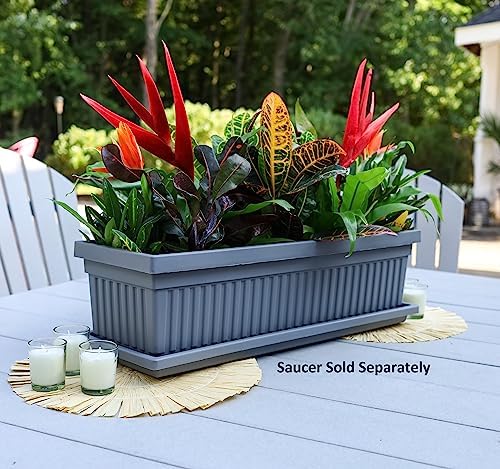 The HC Companies 30 Inch Venetian Rectangular Window Planter Box - Lightweight Plastic Indoor Outdoor Plant Pot with Drainage for Windowsill, Herbs, Flowers, Warm Gray (Pack of 5) - Image 2