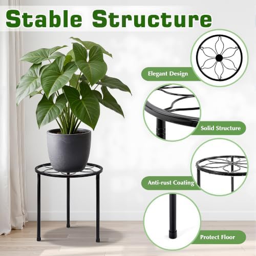 VECELO Metal Plant Stands Set of 5, Multiple Heavy Duty Flower Pot Stand, Round Plant Holder, Black - Image 5