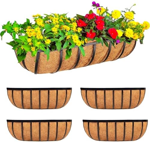 16 Inch Window Baskets with Coconut Liner Outdoor Wall Planter for Plants Long Window Flower Box for Porch Fence Patio Outdoor（4 Pack） by GYATSOCYGwomenswardrobe