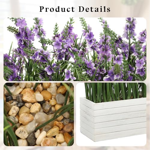 14" Artificial Lavender Plant Fake Lavender Flower Arrangement in Wood Box - Image 3