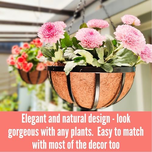 LaLaGreen Metal Hanging Baskets (18 in, 4 Pack) Black Coco Liner Plant Pots - Image 4