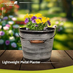 Headwind Vintage Ribbed Metal Planter with Handle, 10-Inch, Charcoal – Metal Flower Pot & Decorative Bucket Planter, Rustic Metal Outdoor Planter with Drainage Hole for Indoor Plants & Outdoor Garden - Image 3