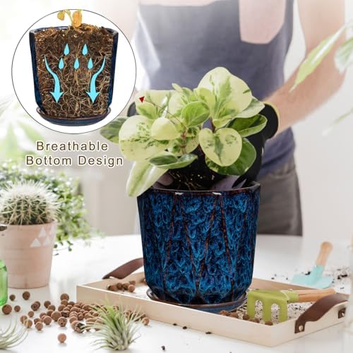 Ceramic Pots for Plants, 8+6 inch Plant Pots with Drainages Holes & Saucers - Image 4