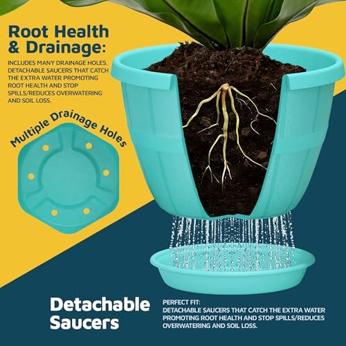10-Inch Whiskey Barrel Planters Outdoor Pack of 20 - Durable Plastic Plant Pots for Indoor & Outdoor Use with Drainage & Saucer, Lightweight Rustic Barrel Planters for Flowers, Herbs & Small Plants - Image 4
