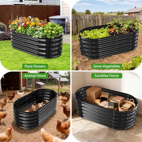 YSEJOMP 17" Tall Oval-Shaped/Elliptic Metal Raised Garden Bed Outdoor Black - Image 7